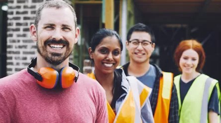 Group of warehouse construction workers