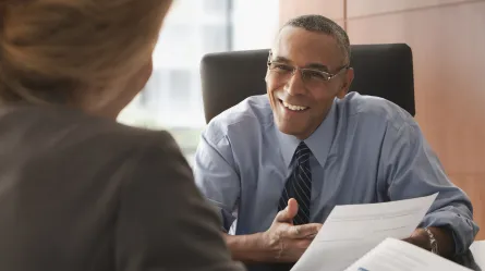 man meeting with employee in an office