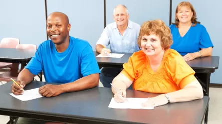 older and younger students in a college classroom