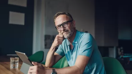 mature male career seeker working on laptop