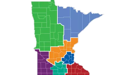 Map of Minnesota displaying seven regions. 
