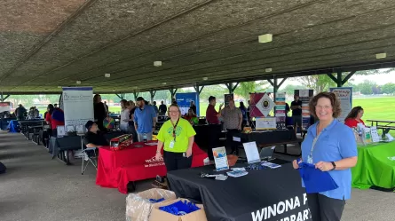 People at the Winona Library CareerForce outdoor job fair