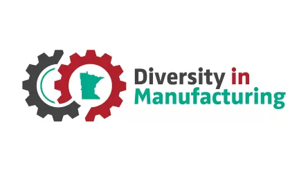Diversity in Manufacturing logo with gear imagery and state of MN outline