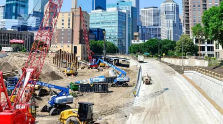 highway construction near downtown Minneapolis
