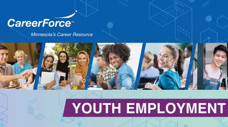 CareerForce branded graphic with the words Youth Employment and images of young people on it