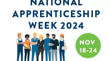 National Apprenticeship Week 2024 Nov.18-24 with cartoon image of people