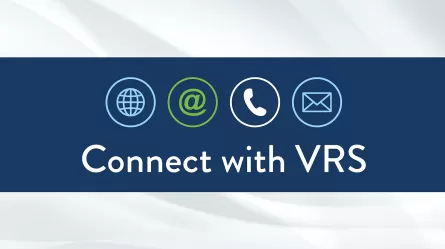 Connect with VRS with graphics of internet graphic, email graphic, phone graphic and mail graphic
