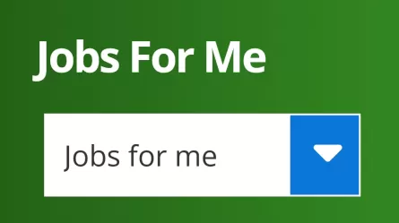 Screenshot of the "Jobs for Me" box on the Job Search page, a green rectangle with a "Jobs for Me" heading in white text and a drop-down menu