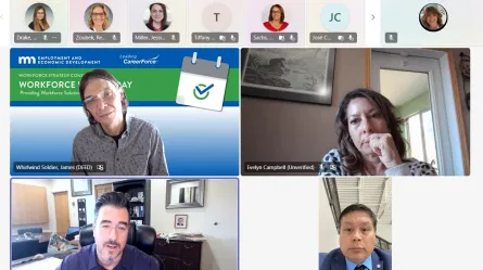 screenshot with images of four Workforce Wednesday participants on screen in separate boxes