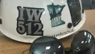 Nicole's hard had with sherco sticker and sunglasses