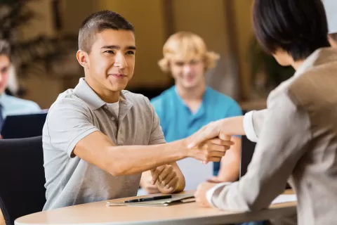 teen interviewing with employer