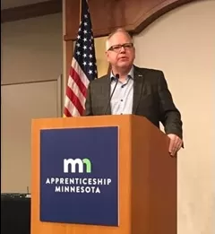 photo of Governor Walz speaking at NE MN Apprenticeship Summit