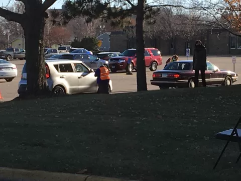people in line at Curbside Career Fair at CareerForce in St. Cloud