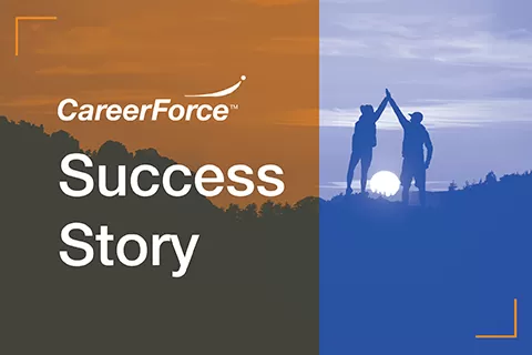 graphic of two people high-fiving with words "CareerForce Success Story"