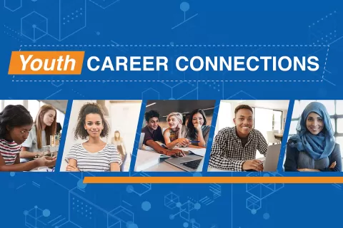 Youth Career Connections title with pictures of diverse students