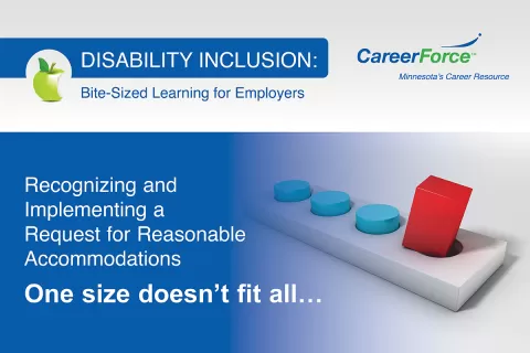 image that says Disability Inclusion and Recognizing and Implementing a Reasonable Request for Accommodation...One Size Doesn't Fit All