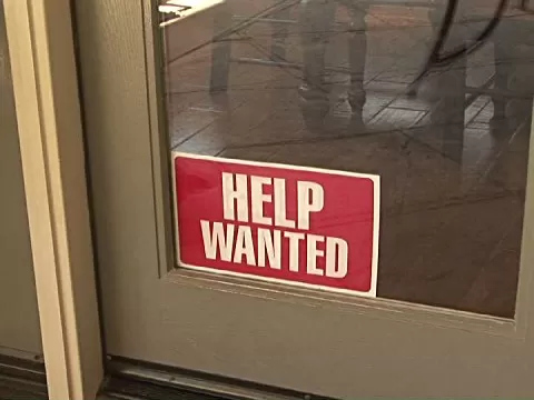 help wanted sign on door