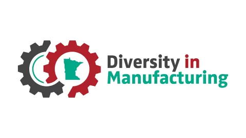 Diversity in Manufacturing logo with gear imagery and state of MN outline