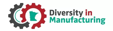 Diversity in Manufacturing logo with gear imagery and state of MN outline