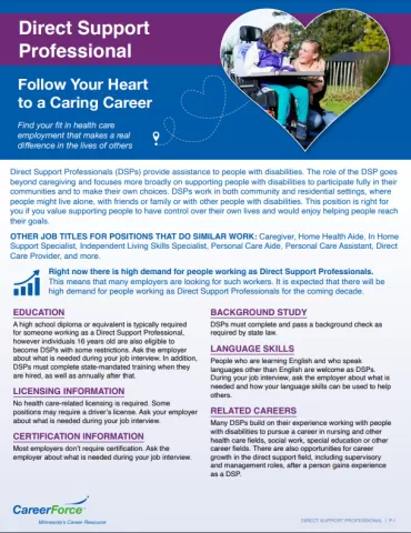 image of Direct Support Professional flyer linked here: https://mn-careerforce-prod-files.s3.us-gov-west-1.amazonaws.com/files/2023-04/Direct%20Support%20Professional%20handout_ACC%20fillable%204-25-23.pdf