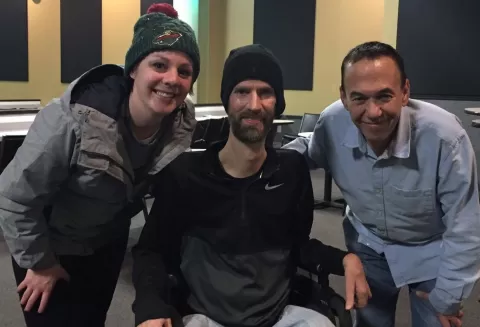 Damon Leivestad with caregiver Kaylee and comedian Gilbert Gottfried