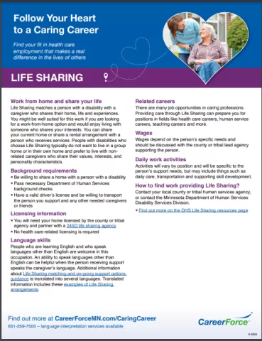 image of Life Sharing informational handout find out more about Life Sharing https://www.careerforcemn.com/life-sharing-informational-handouts