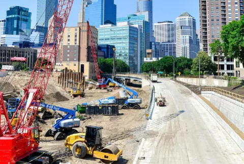 highway construction near downtown Minneapolis