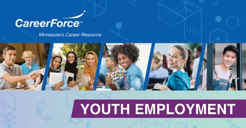 CareerForce branded graphic with the words Youth Employment and images of young people on it