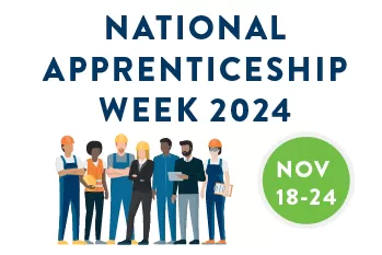 National Apprenticeship Week 2024 Nov.18-24 with cartoon image of people