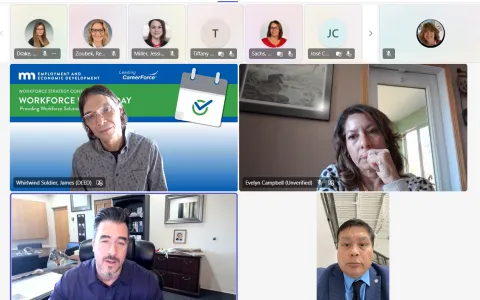screenshot with images of four Workforce Wednesday participants on screen in separate boxes